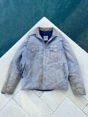 80s Black Bear Brand Ultimate TRUCKER Jacket Goose Down Seattle Baby Blue M
